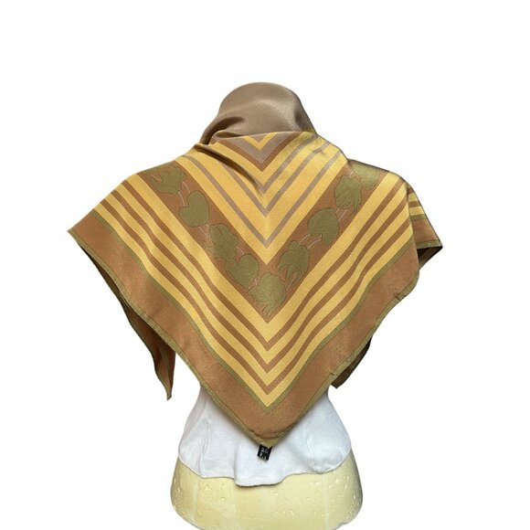 Vintage Art Deco Style Silk Scarf With Stripes & Leaf Motif Made In Italy MCM